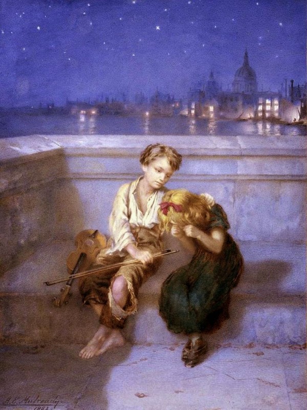 Comforitng a crying girl by Augustus Edwin Mulready